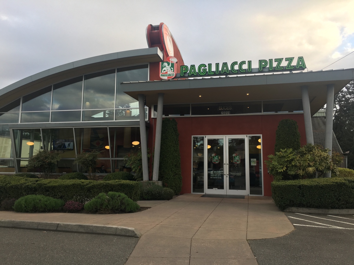 Pizza takeaway at Pagliacci Pizza, Lake Forest Park, WA
